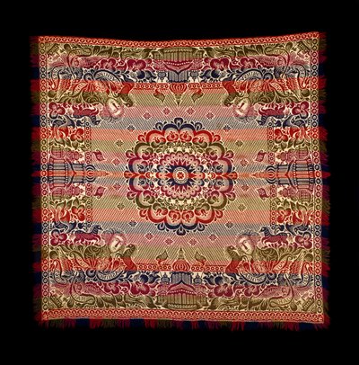 Couverture à double tissage, produite par Lancaster Carpet, Coverlet, Quilt and Yarn Manufacturing, 1869 - American School